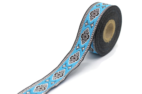 25 mm Sky Blue Renaissance Motive ribbon (0.98 inches), european ribbon, dog colar ribbons, Sewing, Jacquard ribbon, Trim, 25905