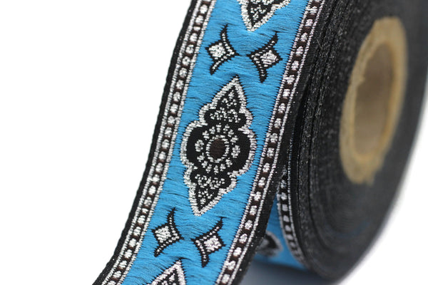 25 mm Sky Blue Renaissance Motive ribbon (0.98 inches), european ribbon, dog colar ribbons, Sewing, Jacquard ribbon, Trim, 25905