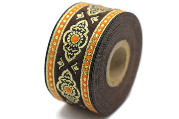 35 mm Orange Renaissance Motive ribbon (1.37 inches), european ribbon, dog colar ribbons, Sewing, Jacquard ribbon, Trim, 35905