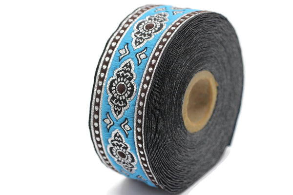 35 mm Sky Blue ribbon, dog colar ribbons, Sewing, decorative ribbon, french trim, embroidered ribbon, vintage ribbon, woven jacquard, 35905