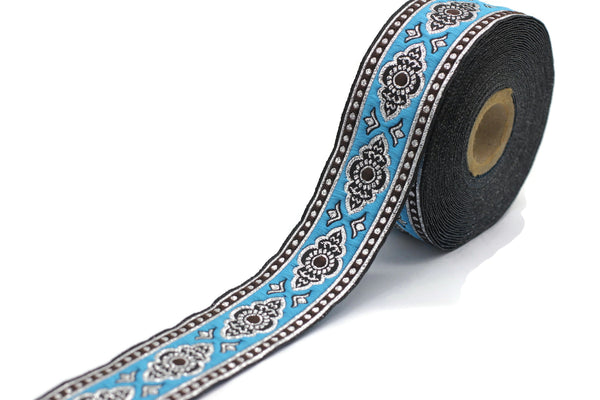 35 mm Sky Blue ribbon, dog colar ribbons, Sewing, decorative ribbon, french trim, embroidered ribbon, vintage ribbon, woven jacquard, 35905