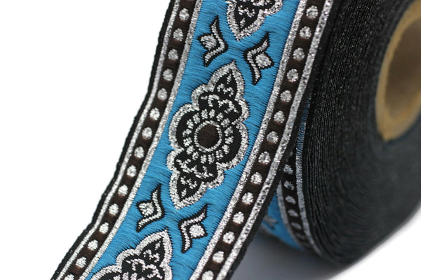 35 mm Sky Blue ribbon, dog colar ribbons, Sewing, decorative ribbon, french trim, embroidered ribbon, vintage ribbon, woven jacquard, 35905