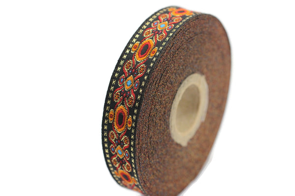 16 mm Orange Jacquard trims (0.62 inches, medieval embroidered trim, medieval ribbon, woven ribbon, woven jacquard, sewing trim