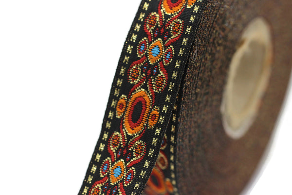 16 mm Orange Jacquard trims (0.62 inches, medieval embroidered trim, medieval ribbon, woven ribbon, woven jacquard, sewing trim