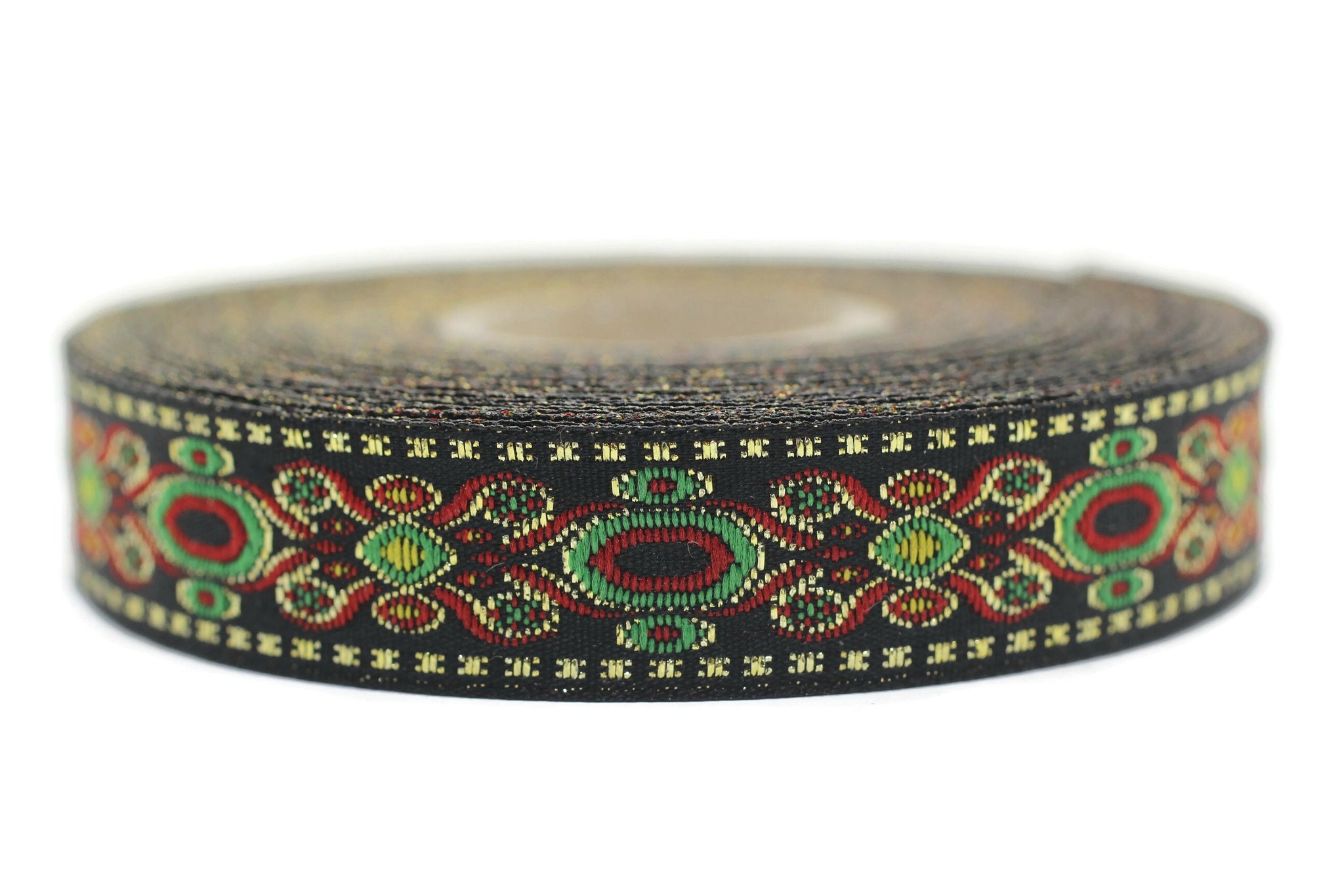 16 mm Red&Green Jacquard trims (0.62 inches, medieval embroidered trim, medieval ribbon, woven ribbon, woven jacquard, sewing trim 16912