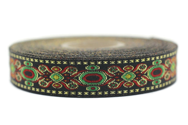 16 mm Red&Green Jacquard trims (0.62 inches, medieval embroidered trim, medieval ribbon, woven ribbon, woven jacquard, sewing trim 16912