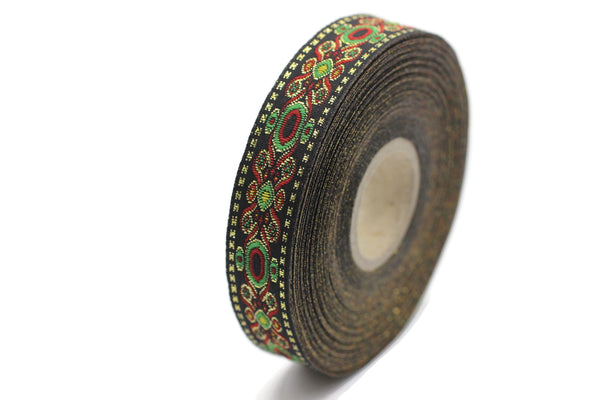 16 mm Red&Green Jacquard trims (0.62 inches, medieval embroidered trim, medieval ribbon, woven ribbon, woven jacquard, sewing trim 16912