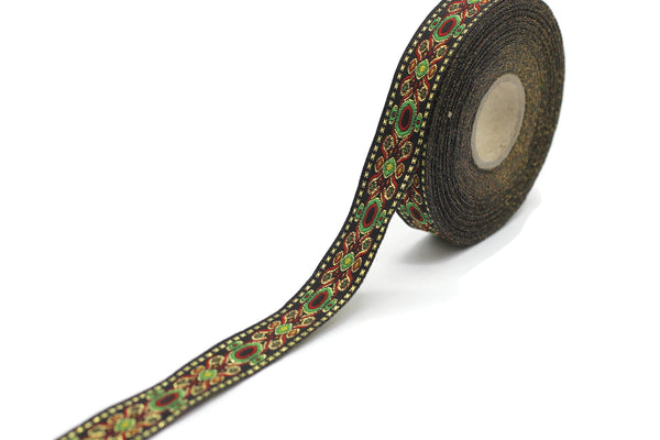 16 mm Red&Green Jacquard trims (0.62 inches, medieval embroidered trim, medieval ribbon, woven ribbon, woven jacquard, sewing trim 16912