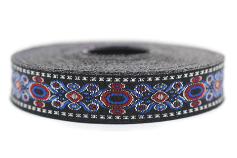16 mm Dark Blue Jacquard trims 0.62 inches, medieval embroidered trim, medieval ribbon, woven ribbon, woven jacquard, sewing trim