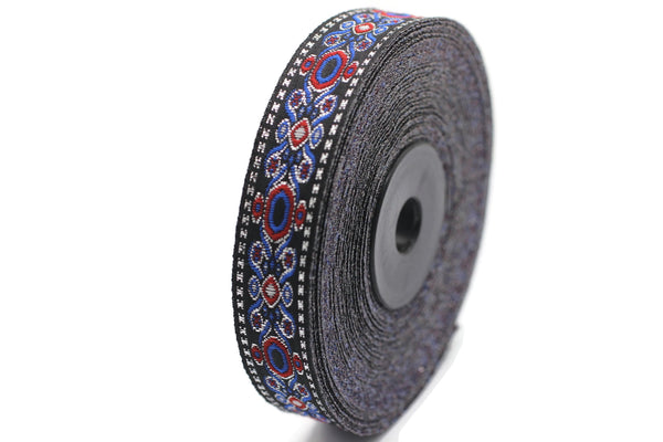 16 mm Dark Blue Jacquard trims 0.62 inches, medieval embroidered trim, medieval ribbon, woven ribbon, woven jacquard, sewing trim