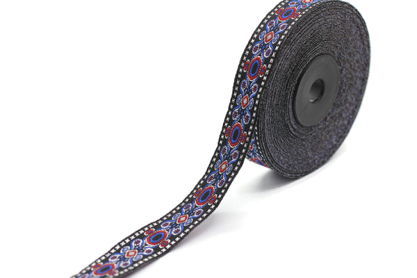 16 mm Dark Blue Jacquard trims 0.62 inches, medieval embroidered trim, medieval ribbon, woven ribbon, woven jacquard, sewing trim