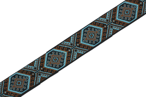 25mm Blue/Brown embroidered ribbon, Jacquard ribbon, Decorative ribbon, Craft Ribbon, Jacquard trim, costume ribbon, sewing trim 25708