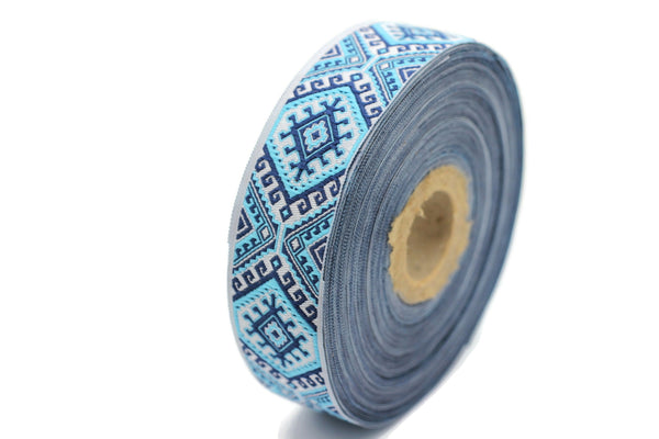 25mm Blue embroidered ribbon, Jacquard ribbon, 0.98inc, Decorative ribbon, Craft Ribbon, Jacquard trim, costume ribbon, sewing trim, 25708