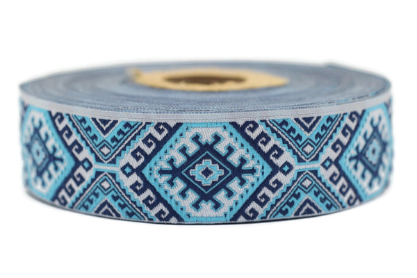25mm Blue embroidered ribbon, Jacquard ribbon, 0.98inc, Decorative ribbon, Craft Ribbon, Jacquard trim, costume ribbon, sewing trim, 25708
