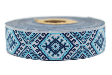 25mm Blue embroidered ribbon, Jacquard ribbon, 0.98inc, Decorative ribbon, Craft Ribbon, Jacquard trim, costume ribbon, sewing trim, 25708