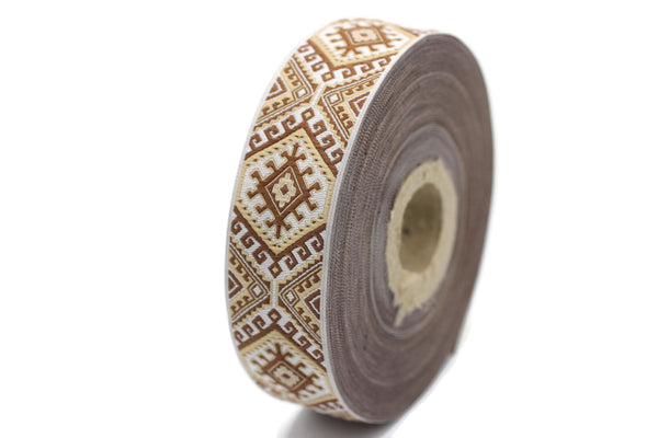 25mm Brown embroidered ribbon, Jacquard ribbon, 0.98inc, Decorative ribbon, Craft Ribbon, Jacquard trim, costume ribbon, sewing trim, 25708