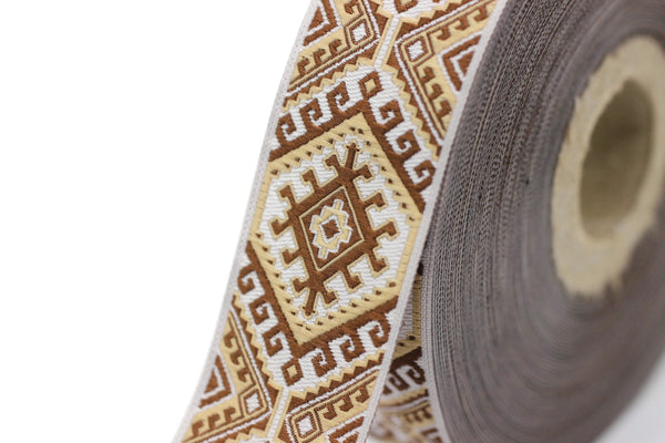 25mm Brown embroidered ribbon, Jacquard ribbon, 0.98inc, Decorative ribbon, Craft Ribbon, Jacquard trim, costume ribbon, sewing trim, 25708