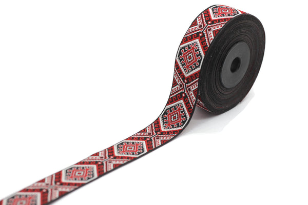 25mm Red/Black embroidered ribbon, Jacquard ribbon, 0.98, Decorative ribbon, Craft Ribbon, Jacquard trim, costume ribbon, sewing trim, 25708
