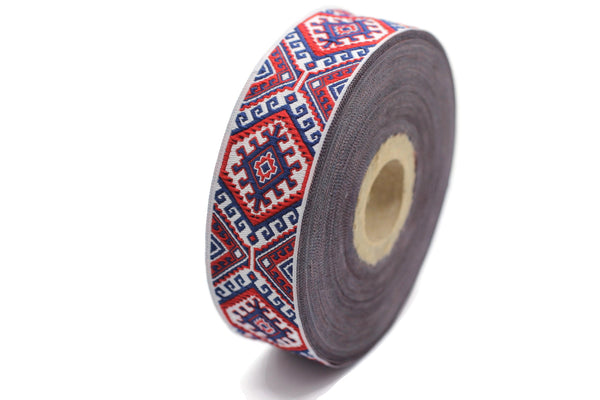 25mm Red embroidered ribbon, Jacquard ribbon, 0.98inc, Decorative ribbon, Craft Ribbon, Jacquard trim, costume ribbon, sewing trim, 25708