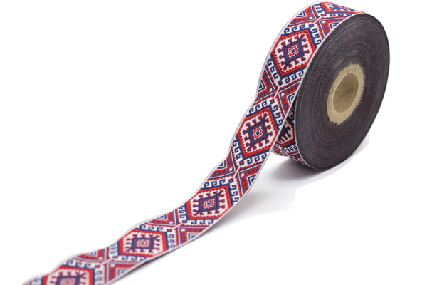 25mm Red embroidered ribbon, Jacquard ribbon, 0.98inc, Decorative ribbon, Craft Ribbon, Jacquard trim, costume ribbon, sewing trim, 25708