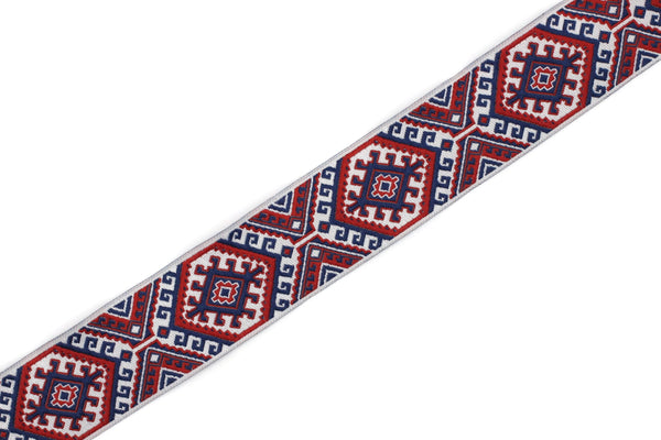 25mm Red embroidered ribbon, Jacquard ribbon, 0.98inc, Decorative ribbon, Craft Ribbon, Jacquard trim, costume ribbon, sewing trim, 25708