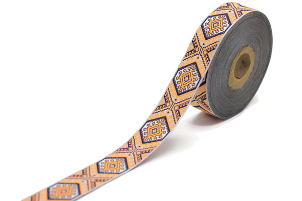 25mm Orange embroidered ribbon, Jacquard ribbon, 0.98inc, Decorative ribbon, Craft Ribbon, Jacquard trim, costume ribbon, sewing trim, 25708