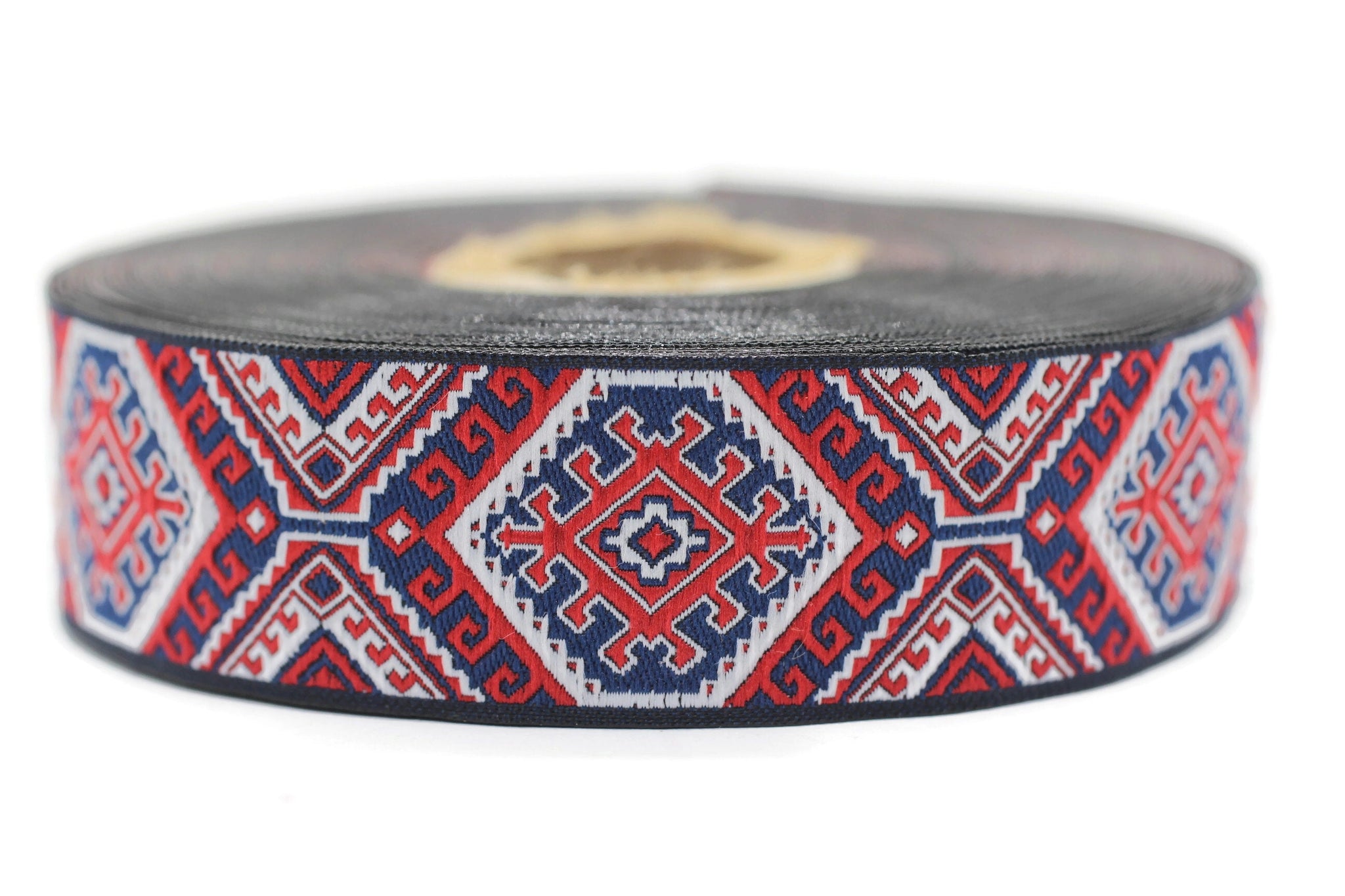25mm Red/Blue embroidered ribbon, Jacquard ribbon, 0.98inc Decorative ribbon, Craft Ribbon, Jacquard trim, costume ribbon, sewing trim 25708