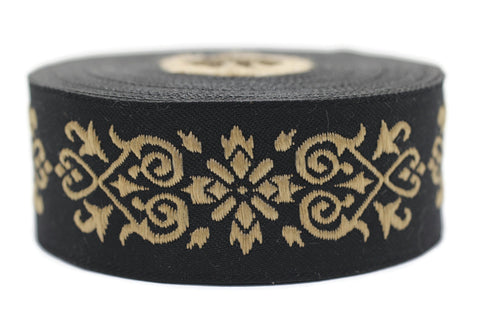 35mm Golden-Black Victorian Jade Jacquard Ribbon 1.37 inch | Embroidered Bordure | Fabric Tapestry for Embellishment Craft Home Decor |35271