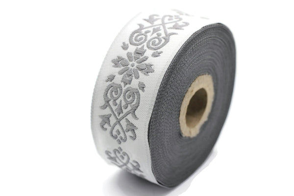35 mm Gray Victorian Jade Jacquard Ribbon 1.37 (inch) | Embroidered Bordure | Fabric Tapestry for Embellishment Craft Home Decor | 35271