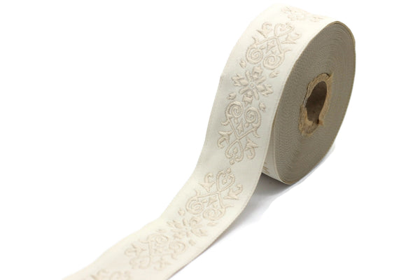 35 mm Beige Victorian Jade Jacquard Ribbon 1.37 (inch) | Embroidered Bordure | Fabric Tapestry for Embellishment Craft Home Decor | 35271