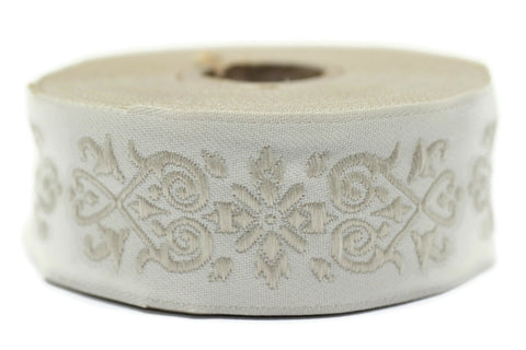 35 mm Beige Victorian Jade Jacquard Ribbon 1.37 (inch) | Embroidered Bordure | Fabric Tapestry for Embellishment Craft Home Decor | 35271