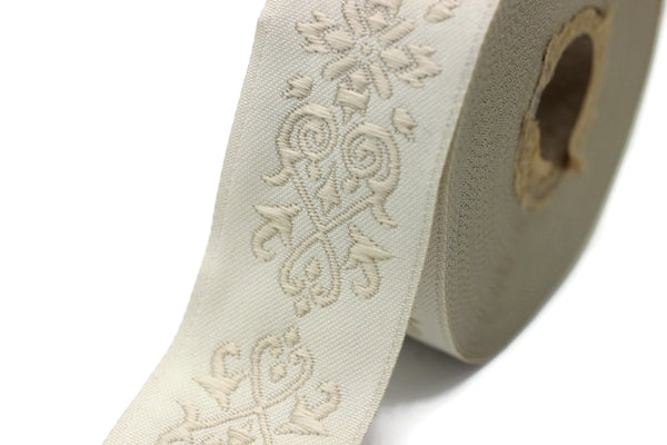 35 mm Beige Victorian Jade Jacquard Ribbon 1.37 (inch) | Embroidered Bordure | Fabric Tapestry for Embellishment Craft Home Decor | 35271