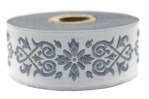 35 mm Blue Victorian Jade Jacquard Ribbon 1.37 (inch) | Embroidered Bordure | Fabric Tapestry for Embellishment Craft Home Decor | 35271