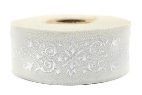 35 mm White-Beige Victorian Jade Jacquard Ribbon 1.37 (inch) | Embroidered Bordure | Fabric Tapestry for Embellishment Craft | 35271