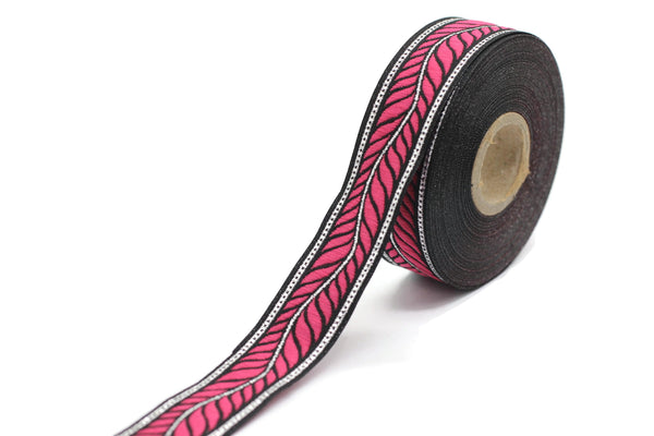 22 mm Pink Feather Ribbon, 0.86 inches, jacquard ribbons, jacquard trim, Dog Collar Ribbon, ribbon trim, vintage trim, craft ribbons, 22132