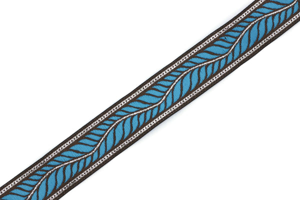 22 mm Blue Feather Ribbon, 0.86 inches, jacquard ribbon, jacquard trim, Dog Collar Ribbon, ribbon trim, vintage trim, ribbons, 22132