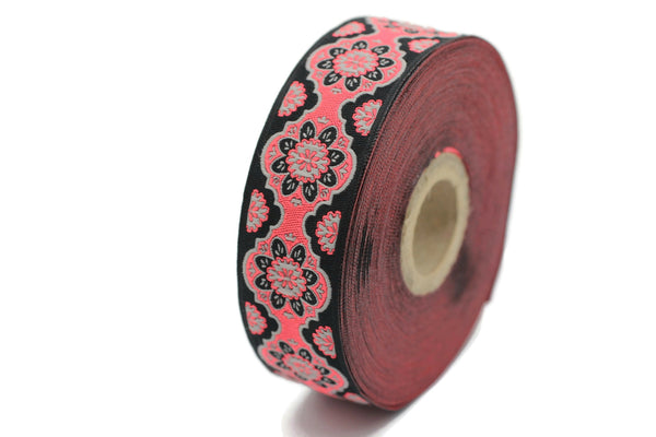 25 mm Neon Pink Floral ribbon, Jacquard ribbon, 0.98inch, Decorative ribbon, Craft Ribbon, Jacquard trim, costume ribbon, sewing trim, 25707