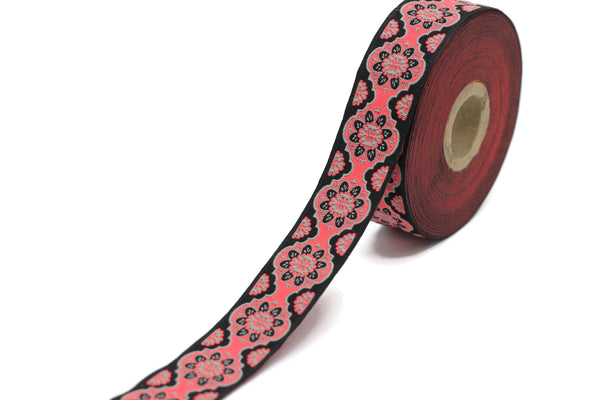 25 mm Neon Pink Floral ribbon, Jacquard ribbon, 0.98inch, Decorative ribbon, Craft Ribbon, Jacquard trim, costume ribbon, sewing trim, 25707