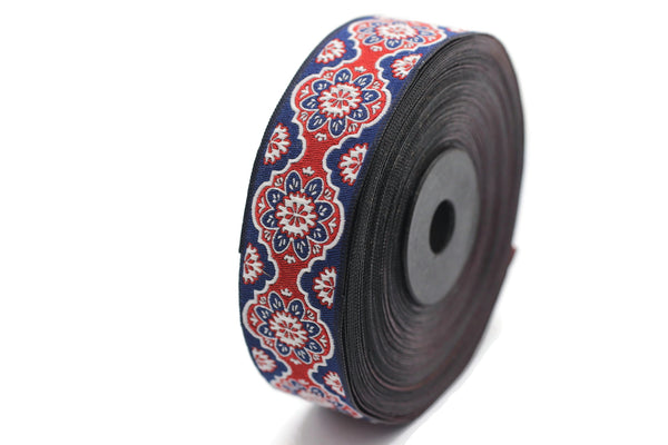 25 mm Red Floral ribbon, Jacquard ribbons, 0.98 inches, Decorative ribbon, Craft Ribbon, Jacquard trim, costume ribbon, sewing trim, 25707