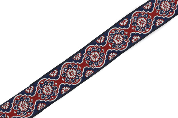 25 mm Red Floral ribbon, Jacquard ribbons, 0.98 inches, Decorative ribbon, Craft Ribbon, Jacquard trim, costume ribbon, sewing trim, 25707