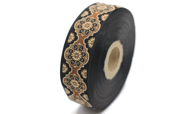 25 mm Brown Floral ribbon, Jacquard ribbon, 0.98 inches, Decorative ribbon, Craft Ribbon, Jacquard trim, costume ribbon, sewing trim, 25707