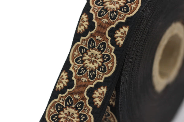 25 mm Brown Floral ribbon, Jacquard ribbon, 0.98 inches, Decorative ribbon, Craft Ribbon, Jacquard trim, costume ribbon, sewing trim, 25707