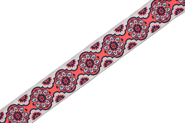 25 mm Neon Pink Floral ribbon, Jacquard ribbon, 0.98inch, Decorative ribbon, Craft Ribbon, Jacquard trim, costume ribbon, sewing trim, 25707