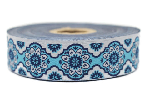 25 mm Blue Floral ribbon, Jacquard ribbon, 0.98inch, Decorative ribbon, Craft Ribbon, Jacquard trim, costume ribbon, sewing trim, 25707