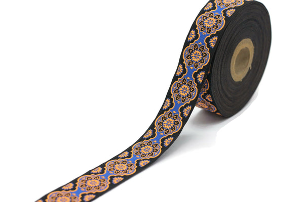 25 mm Orange Floral ribbon, Jacquard ribbon, 0.98 inches, Decorative ribbon, Craft Ribbon, Jacquard trim, costume ribbon, sewing trim, 25707