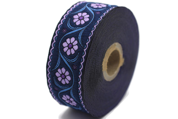35 mm purple Floral Embroidered ribbon (1.37 inches), Vintage Jacquard, Floral ribbon, Floral trim, woven jacquard, jacquard ribbons, 35938