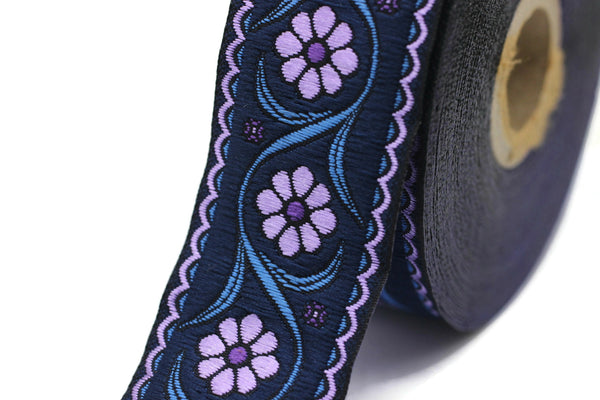 35 mm purple Floral Embroidered ribbon (1.37 inches), Vintage Jacquard, Floral ribbon, Floral trim, woven jacquard, jacquard ribbons, 35938