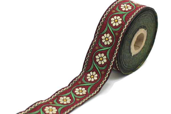 35 mm colorful Floral Embroidered ribbon (1.37 inches, Vintage Jacquard, Floral ribbon, Floral trim, woven jacquard, jacquard ribbons, 35938
