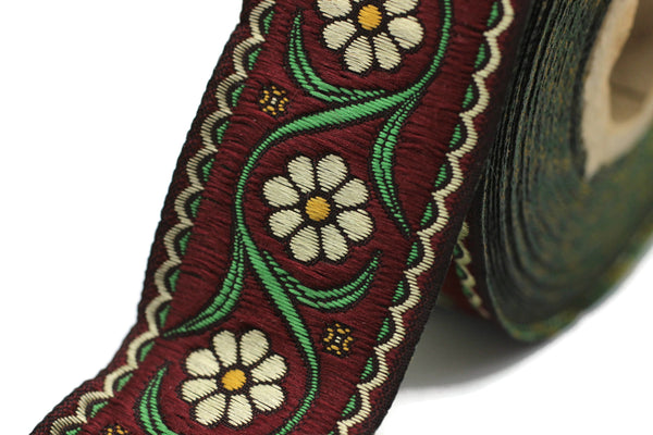 35 mm colorful Floral Embroidered ribbon (1.37 inches, Vintage Jacquard, Floral ribbon, Floral trim, woven jacquard, jacquard ribbons, 35938