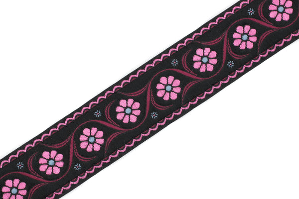 35 mm Pink Daisy Blossom ribbon (1.37 inches), Vintage Jacquard, Floral ribbon, Floral trim, woven jacquard, jacquard ribbons, 35938